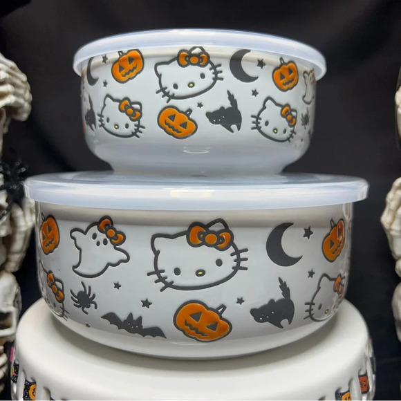 Sanrio Hello Kitty Halloween Black Cat & Pumpkin Ceramic Food Storage Containers - Picture 3 of 12